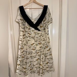 Bird Print Dress with Black Collar size 18